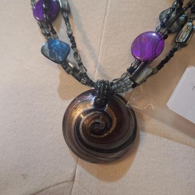 Sale Photo Thumbnail #450: earrings seem to be abalone parts of the necklace may be also.  