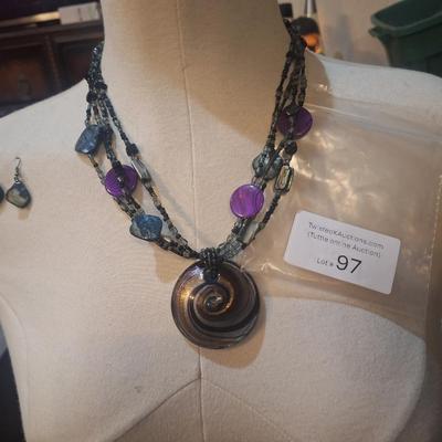 Sale Photo Thumbnail #449: earrings seem to be abalone parts of the necklace may be also.  