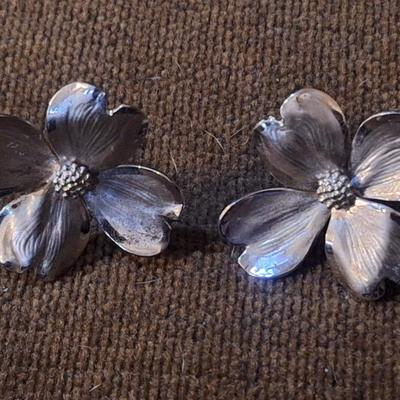 Sale Photo Thumbnail #460: Vintage HSB harry S Bick Sterling silver dogwood screw back earrings