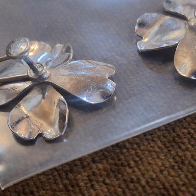 Sale Photo Thumbnail #458: Vintage HSB harry S Bick Sterling silver dogwood screw back earrings