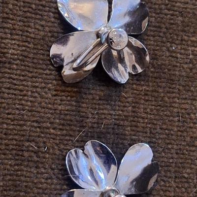 Sale Photo Thumbnail #462: Vintage HSB harry S Bick Sterling silver dogwood screw back earrings