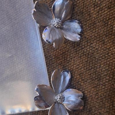 Sale Photo Thumbnail #457: Vintage HSB harry S Bick Sterling silver dogwood screw back earrings