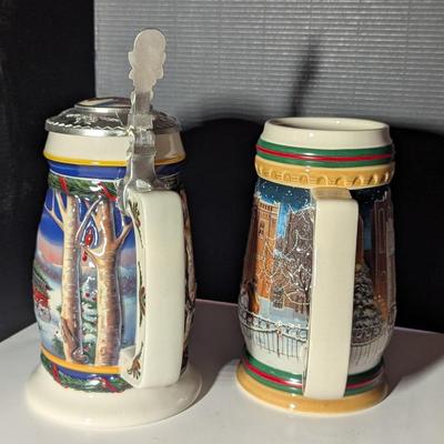 Handcrafted "Holiday In The Mountains" 2000 Stein & 1997 Home For The Holidays Stein #5
