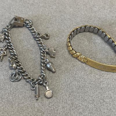 Vintage charm bracelet and engraved bracelet