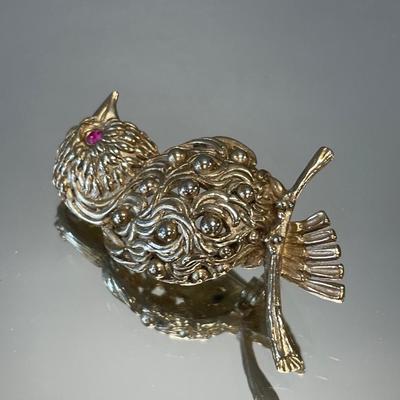 Napier bird pin and vintage guilloche pin
