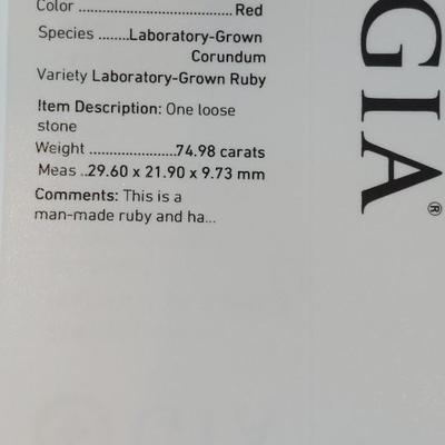 GIA CERTIFIED LAB GROWN RUBY