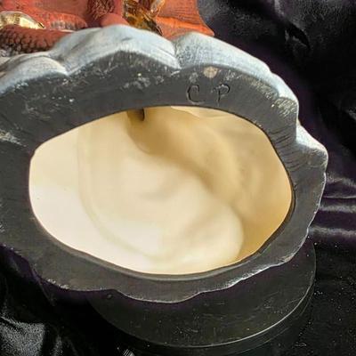 Vintage Red Dragon Resin Figurine with Gold Accents - Mythical Guardian on Rock Base