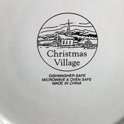 Vintage Christmas Village 10-Inch Dinner Plates Set of 10 - Festive Holiday Tree and Holly Design