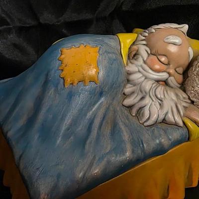 Vintage Mid-Century Sleeping Santa Claus Cookie Jar / Candy Dish – Hand-Painted Ceramic by Alberta’s Molds (1950s)