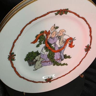 Vintage Fitz & Floyd “Deck the Halls” Christmas Plates (2) – 1983 Japan – Gold Trim – Victorian Couple & Puppy Holiday Scene