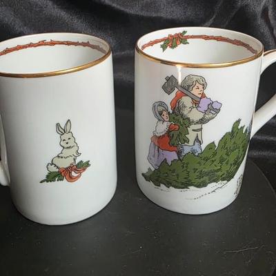 Fitz & Floyd “Deck the Halls” Vintage Christmas Mugs – Early 1980s Holiday Scene – Set of 2