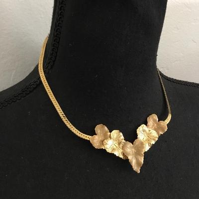 Vintage goldtone, mid-century, textured, leaf statement, necklace