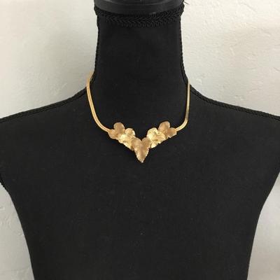 Vintage goldtone, mid-century, textured, leaf statement, necklace