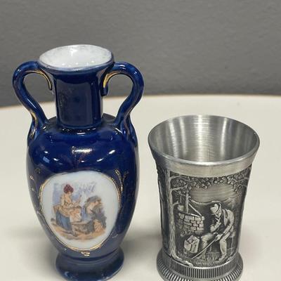 Pewter cup and vase