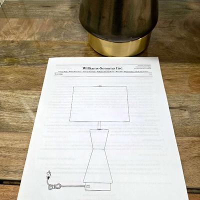 Sale Photo Thumbnail #257: Williams Sonoma lamp #2. Metalized brown with brass accent. Measures 26.5"H. There are 2 exact lamps available. You are only bidding on one here. Please see item 34KBN to bid on lamp #2.