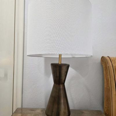 Sale Photo Thumbnail #256: Williams Sonoma lamp #2. Metalized brown with brass accent. Measures 26.5"H. There are 2 exact lamps available. You are only bidding on one here. Please see item 34KBN to bid on lamp #2.