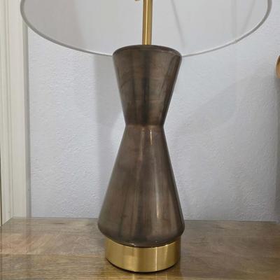 Sale Photo Thumbnail #255: Williams Sonoma lamp #2. Metalized brown with brass accent. Measures 26.5"H. There are 2 exact lamps available. You are only bidding on one here. Please see item 34KBN to bid on lamp #2.