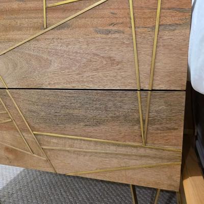Sale Photo Thumbnail #259: West Elm Nightstand #2. Modern wood with geometric brass accent. Measures 24"W x 24"H. There are 2 exact nightstands available. You are only bidding on one here. Please see item 35KBMN to bid on nightstand #1.