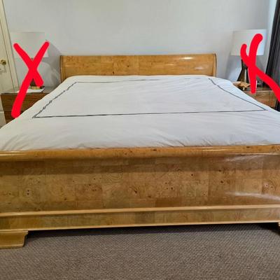 Sale Photo Thumbnail #267: Henredon King Sleigh Bed with Stearns & Foster mattress and topper. BEDDING IS NOT INCLUDED. You are bidding on the king size bed frame, headboard, footboard, mattress and topper, not the sheets nor the comforter. The headboard measures 40"H. The style, t