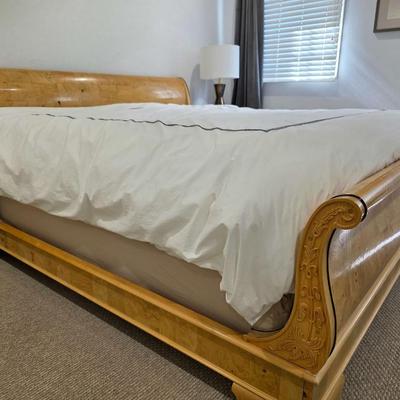 Sale Photo Thumbnail #266: Henredon King Sleigh Bed with Stearns & Foster mattress and topper. BEDDING IS NOT INCLUDED. You are bidding on the king size bed frame, headboard, footboard, mattress and topper, not the sheets nor the comforter. The headboard measures 40"H. The style, t