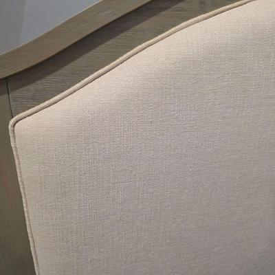 Sale Photo Thumbnail #291: Twin Trundle Bed #1 with mattresses. Driftwood color with natural colored upholstered headboard. SHEETS AND BEDDING (comforter, pillow, sham, sheets, & blanket) ARE NOT INCLUDED, The nightstand you see in the photograph is also NOT included. Note that the