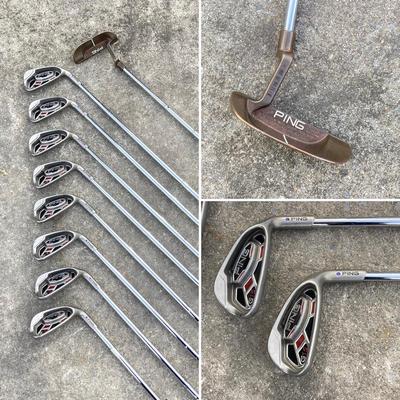 LOT 34: Ping G15 Purple Dot Golf Clubs / Irons and Ping Karsten Mfg. Corp. Putter