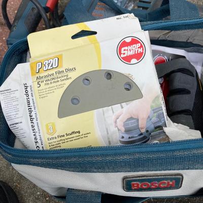 LOT 36: Bosch Reciprocating Saw RS325, Orbit Sander with Bosch Tool Bag and Contents