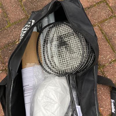 LOT 37: Outdoor Yard Games Collection in Storage Bags - Champion Sports Horseshoes, Franklin Volleyball & Badminton Set and Pointyard...