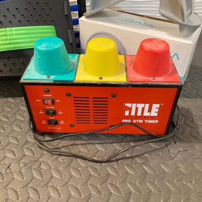 LOT 47: Collection of Fitness / Wellness Equipment - Ball Weights, Title Classic Pro Gym Timer, Back / Calf Stretchers and Water Bottles