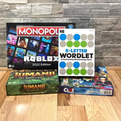 LOT 60: Board Games - Monopoly Roblox Edition, 5 Letter Wordlet, Jumanji The Next Level and Clue