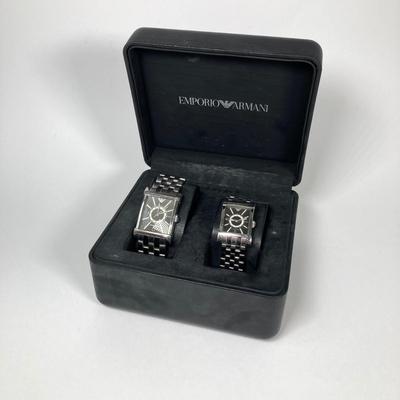 LOT 63: Emporio Armani His and Hers Matching Watches (AR-9006M and AR-9006L) in Original Box