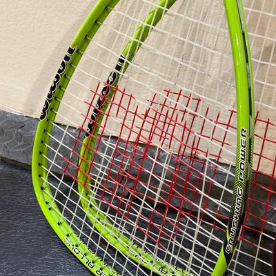 LOT 65: Tennis and Raquetball Collection - Wilson Raquets, Bucket of Penn Balls and Wilson 75 Pick Up Ball Carrier / Holder