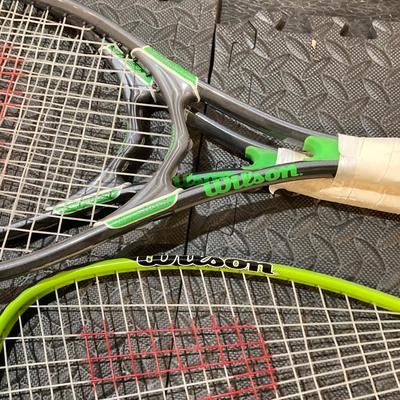 LOT 65: Tennis and Raquetball Collection - Wilson Raquets, Bucket of Penn Balls and Wilson 75 Pick Up Ball Carrier / Holder