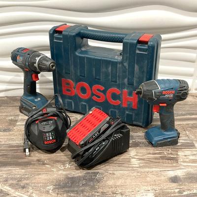 LOT 73: Bosch Tool Collection - Impactor, Driver, Batteries, Charger, Corded 1191VSR Drill and Carry Case