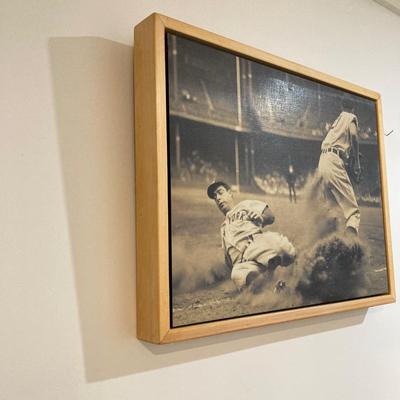 LOT 75: Framed Black and White Joe DiMaggio "Sliding into Third" (New York Yankees) Wall Hanging