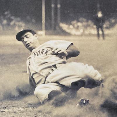 LOT 75: Framed Black and White Joe DiMaggio "Sliding into Third" (New York Yankees) Wall Hanging