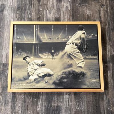 LOT 75: Framed Black and White Joe DiMaggio "Sliding into Third" (New York Yankees) Wall Hanging