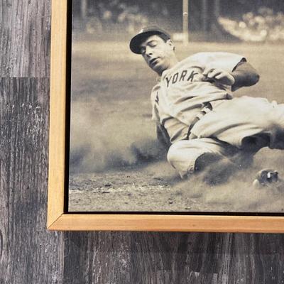 LOT 75: Framed Black and White Joe DiMaggio "Sliding into Third" (New York Yankees) Wall Hanging