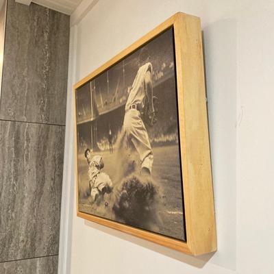 LOT 75: Framed Black and White Joe DiMaggio "Sliding into Third" (New York Yankees) Wall Hanging