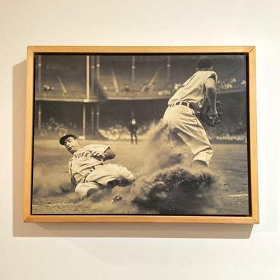 LOT 75: Framed Black and White Joe DiMaggio "Sliding into Third" (New York Yankees) Wall Hanging