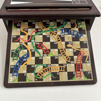 LOT 88: Glass Chess Set & Wooden Game Center