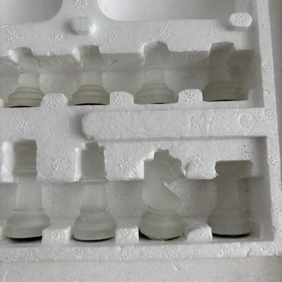 LOT 88: Glass Chess Set & Wooden Game Center