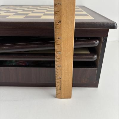 LOT 88: Glass Chess Set & Wooden Game Center