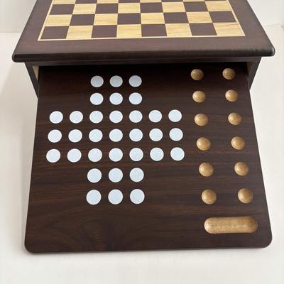 LOT 88: Glass Chess Set & Wooden Game Center