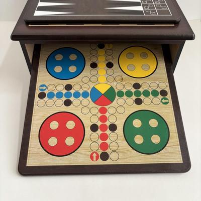 LOT 88: Glass Chess Set & Wooden Game Center