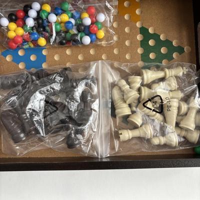 LOT 88: Glass Chess Set & Wooden Game Center