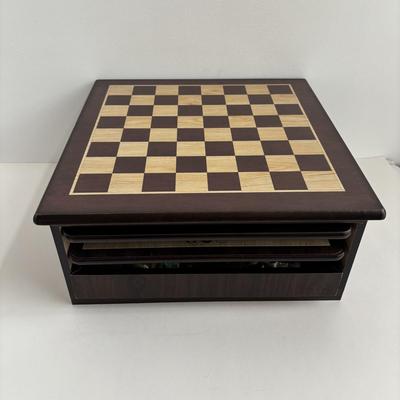 LOT 88: Glass Chess Set & Wooden Game Center