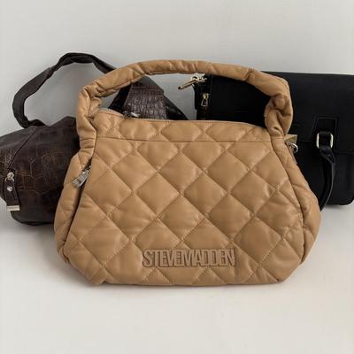 LOT 93: Ladies Purse Collection: Steve Madden Quilted Hobo, Faux Croc Embossed Leather Hobo & Faux Black Leather w/Gold Tone Hardware