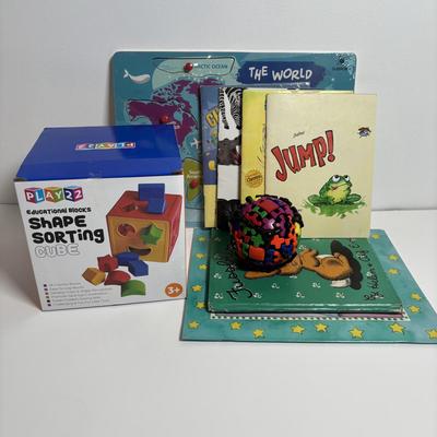 LOT 96: NIP Gleeporte Wooden Peg Puzzle & Play 22 Sorting Cube, Meffert's Gear Ball 3D Mechanical Puzzle, Cheerios Bilingual...