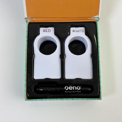 LOT 97: Stainless Steel Stemless Wine Tumblers & Pier One Wine Goblets, Oenophilia Wine Tags, Taster Place 24 Aromas of Red Wine Kit...